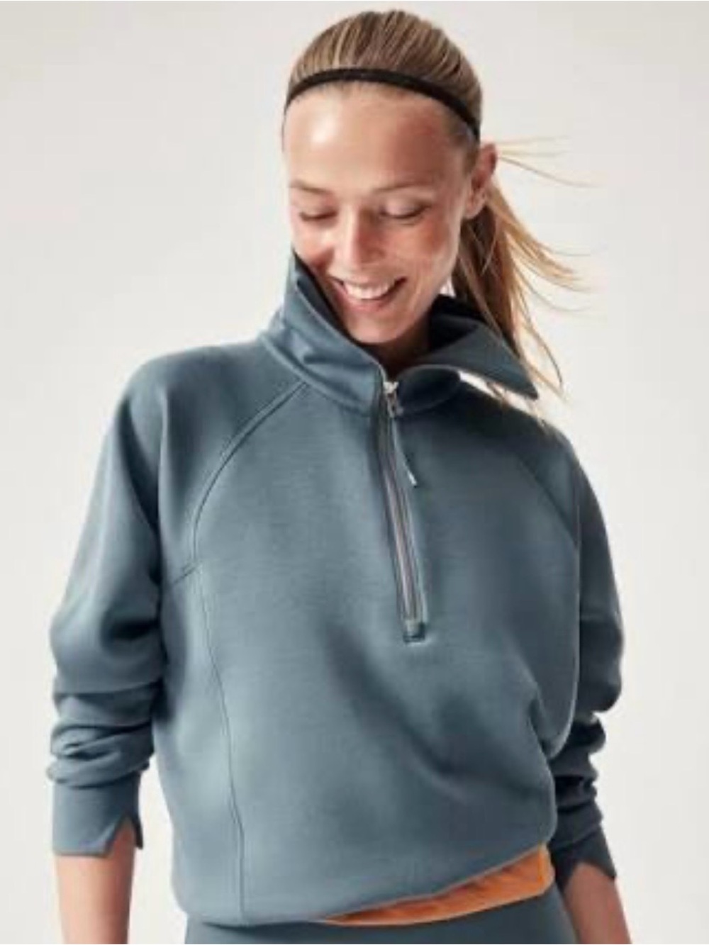 SPANX air essentials half Zip Sweater in hazy blue gray